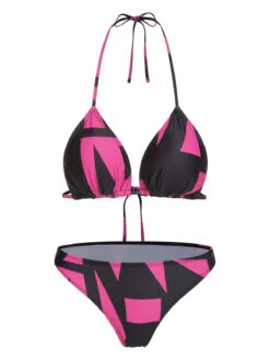 3PCS Rose Red 1960s Geometric Bikini Set & Cover-Up -Women's Fashion Sales SCXL000090 RR 1 4