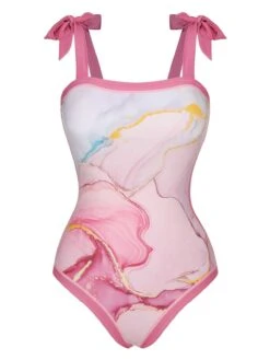 2PCS 1950s Pink Print Swimsuit & Cover-Up -Women's Fashion Sales SCXL000096 P 3 5 compressed