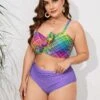 [Plus Size] 1960s Strap Colorful Plaids Bow Swimsuit -Women's Fashion Sales SCXL000135 MC 8 1