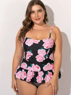 [Plus Size] Multicolor 1930s Ruffled Hem Printed Swimsuit -Women's Fashion Sales SCXL000136 MC 1 1