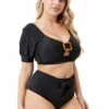 [Plus Size] Black 1960s Solid Hollow Puff Swimsuit -Women's Fashion Sales SCXL000138 B 1 1