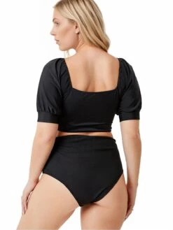 [Plus Size] Black 1960s Solid Hollow Puff Swimsuit -Women's Fashion Sales SCXL000138 B 1 4