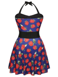 [Plus Size] Multicolor 1930s Colorblocked Strawberry Halter Swimsuit -Women's Fashion Sales SCXL000139 MC 01 4