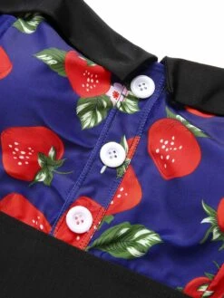 [Plus Size] Multicolor 1930s Colorblocked Strawberry Halter Swimsuit -Women's Fashion Sales SCXL000139 MC 01 7