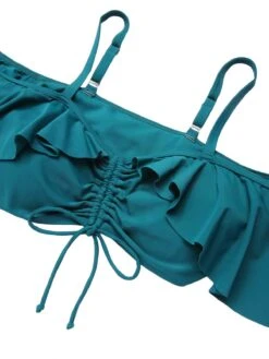 [Plus Size] Green 1950s Strap Floral Ruffles Swimsuit -Women's Fashion Sales SCXL000144 4 compressed