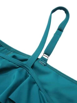 [Plus Size] Green 1950s Strap Floral Ruffles Swimsuit -Women's Fashion Sales SCXL000144 5 compressed