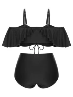 [Plus Size] Black 1950s Strap Dolman Sleeve Swimsuit -Women's Fashion Sales SCXL000145 3