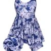 [Plus Size] Blue 1950s Leaves Spaghetti Strap Swimsuit -Women's Fashion Sales SCXL000147 01