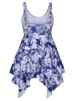 [Plus Size] Blue 1950s Leaves Spaghetti Strap Swimsuit -Women's Fashion Sales SCXL000147 3
