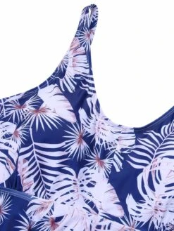[Plus Size] Blue 1950s Leaves Spaghetti Strap Swimsuit -Women's Fashion Sales SCXL000147 5