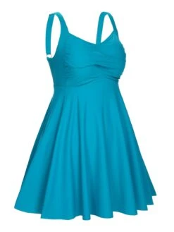 [Plus Size] 1950s Spaghetti Strap Solid Swimsuit -Women's Fashion Sales SCXL000148 2 compressed