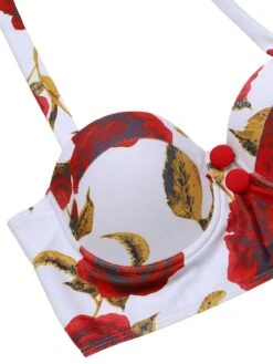 [Pre-Sale] 2PCS Red 1960s Roses Halter Swimsuit & Skirt Cover-Up -Women's Fashion Sales SCXL000153 4 compressed