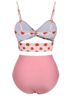 [Pre-Sale] Pink 1960s Strawberry Plaid Halter Swimsuit -Women's Fashion Sales SCXL000173 3