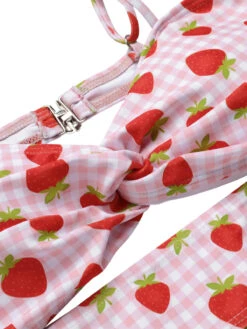 [Pre-Sale] Pink 1960s Strawberry Plaid Halter Swimsuit -Women's Fashion Sales SCXL000173 4