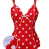 Red 1950s Polka Dot Shoulder Tie Swimsuit -Women's Fashion Sales SCXL000177 01