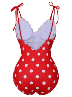 Red 1950s Polka Dot Shoulder Tie Swimsuit -Women's Fashion Sales SCXL000177 3