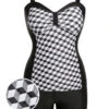 [Plus Size] Black & White 1960s Geometric Lace-Up Swimsuit