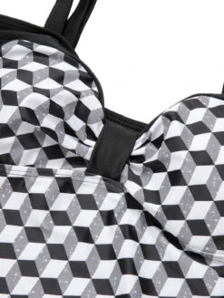 [Plus Size] Black & White 1960s Geometric Lace-Up Swimsuit -Women's Fashion Sales SCXL000181 B 01 7