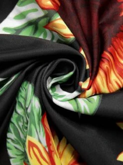 [Plus Size] Black 1940s Sunflower Cold-Shoulder Swimsuit -Women's Fashion Sales SCXL000183 MC 01 6