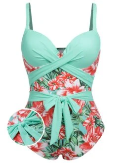 [Plus Size] 1940s Strap Flowers One-Piece Swimsuit -Women's Fashion Sales SCXL000186 013
