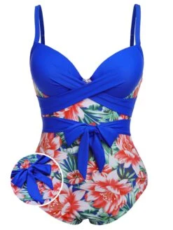 [Plus Size] 1940s Strap Flowers One-Piece Swimsuit -Women's Fashion Sales SCXL000186 07