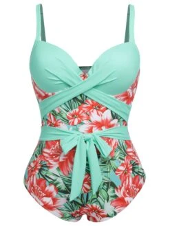 [Plus Size] 1940s Strap Flowers One-Piece Swimsuit -Women's Fashion Sales SCXL000186 13