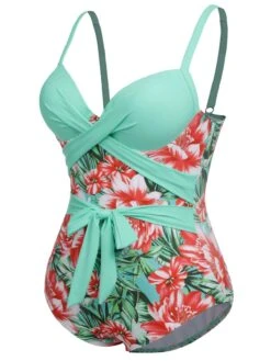 [Plus Size] 1940s Strap Flowers One-Piece Swimsuit -Women's Fashion Sales SCXL000186 14