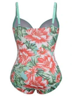 [Plus Size] 1940s Strap Flowers One-Piece Swimsuit -Women's Fashion Sales SCXL000186 15