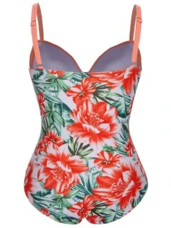 [Plus Size] 1940s Strap Flowers One-Piece Swimsuit -Women's Fashion Sales SCXL000186 3