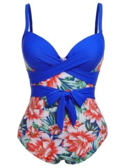 [Plus Size] 1940s Strap Flowers One-Piece Swimsuit -Women's Fashion Sales SCXL000186 7