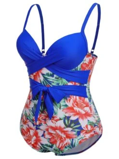 [Plus Size] 1940s Strap Flowers One-Piece Swimsuit -Women's Fashion Sales SCXL000186 8