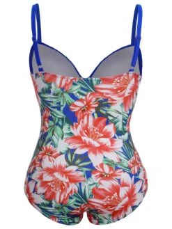 [Plus Size] 1940s Strap Flowers One-Piece Swimsuit -Women's Fashion Sales SCXL000186 9