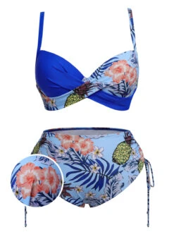 [Plus Size] 1940S Tropical Plant Patchwork Lace-Up Swimsuit -Women's Fashion Sales SCXL000187 013