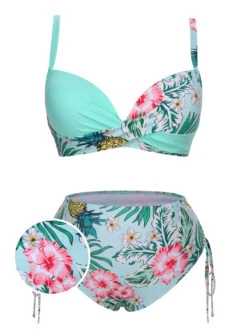 [Plus Size] 1940S Tropical Plant Patchwork Lace-Up Swimsuit -Women's Fashion Sales SCXL000187 07