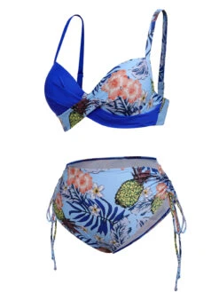 [Plus Size] 1940S Tropical Plant Patchwork Lace-Up Swimsuit -Women's Fashion Sales SCXL000187 14