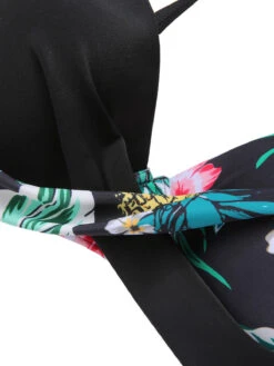 [Plus Size] 1940S Tropical Plant Patchwork Lace-Up Swimsuit -Women's Fashion Sales SCXL000187 4