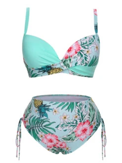 [Plus Size] 1940S Tropical Plant Patchwork Lace-Up Swimsuit -Women's Fashion Sales SCXL000187 7