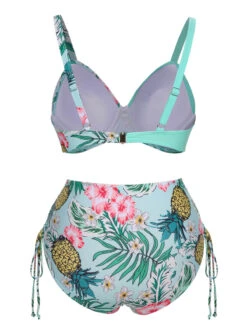 [Plus Size] 1940S Tropical Plant Patchwork Lace-Up Swimsuit -Women's Fashion Sales SCXL000187 9