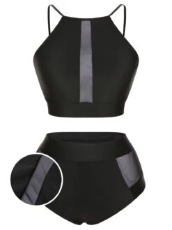 [Plus Size] 1940s Leopard Mesh Patchwork Swimsuit -Women's Fashion Sales SCXL000188 1 01