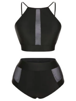 [Plus Size] 1940s Leopard Mesh Patchwork Swimsuit -Women's Fashion Sales SCXL000188 1 1