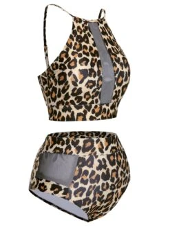 [Plus Size] 1940s Leopard Mesh Patchwork Swimsuit -Women's Fashion Sales SCXL000188 2 2