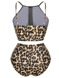 [Plus Size] 1940s Leopard Mesh Patchwork Swimsuit -Women's Fashion Sales SCXL000188 2 3