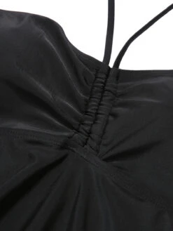 [Plus Size] Black 1940s Solid Bandeau Halter Skirt Swimsuit -Women's Fashion Sales SCXL000190 5