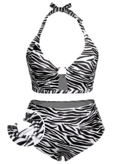 [Plus Size] 1940s Zebra Print Cutout Halter Swimsuit -Women's Fashion Sales SCXL000192 013