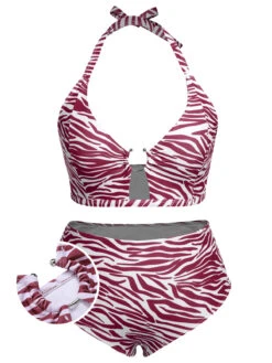 [Plus Size] 1940s Zebra Print Cutout Halter Swimsuit -Women's Fashion Sales SCXL000192 07