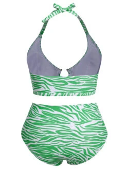 [Plus Size] 1940s Zebra Print Cutout Halter Swimsuit -Women's Fashion Sales SCXL000192 3