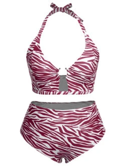 [Plus Size] 1940s Zebra Print Cutout Halter Swimsuit -Women's Fashion Sales SCXL000192 7