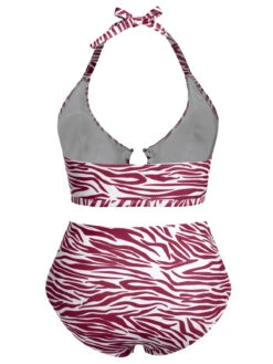 [Plus Size] 1940s Zebra Print Cutout Halter Swimsuit -Women's Fashion Sales SCXL000192 9