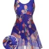 [Plus Size] 1940s Strap Print One-Piece Skirt Swimsuit -Women's Fashion Sales SCXL000193 1 1 compressed