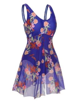 [Plus Size] 1940s Strap Print One-Piece Skirt Swimsuit -Women's Fashion Sales SCXL000193 1 3 compressed